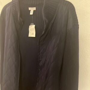 Croft & Barrow Navy Blue  Zipped Sweater with  Puffer Sleeves